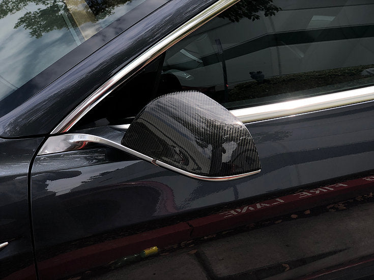 Model 3 Side View Mirror Caps Overlays (1 pair) - Real Molded Carbon Fiber