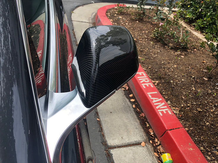 Model 3 Side View Mirror Caps Overlays (1 pair) - Real Molded Carbon Fiber