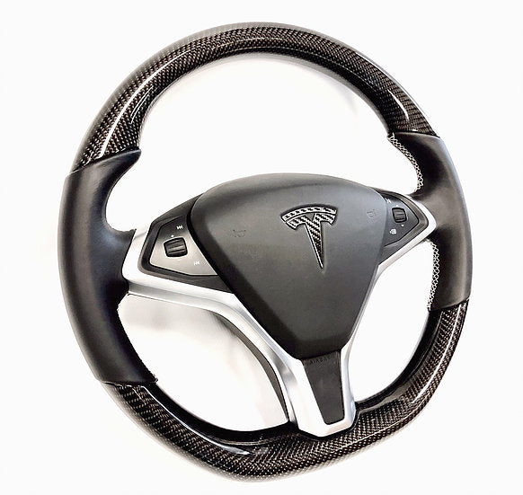 2012-2021 Model S &amp; X Carbon Fiber Steering Wheel - Glossy Finish