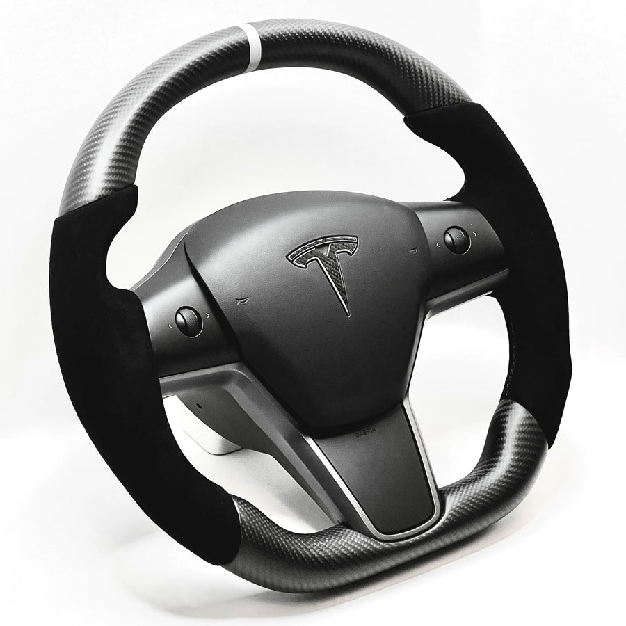 Model 3 & Y - Sport Grip Full Carbon Fiber Steering with Alcantara Handles