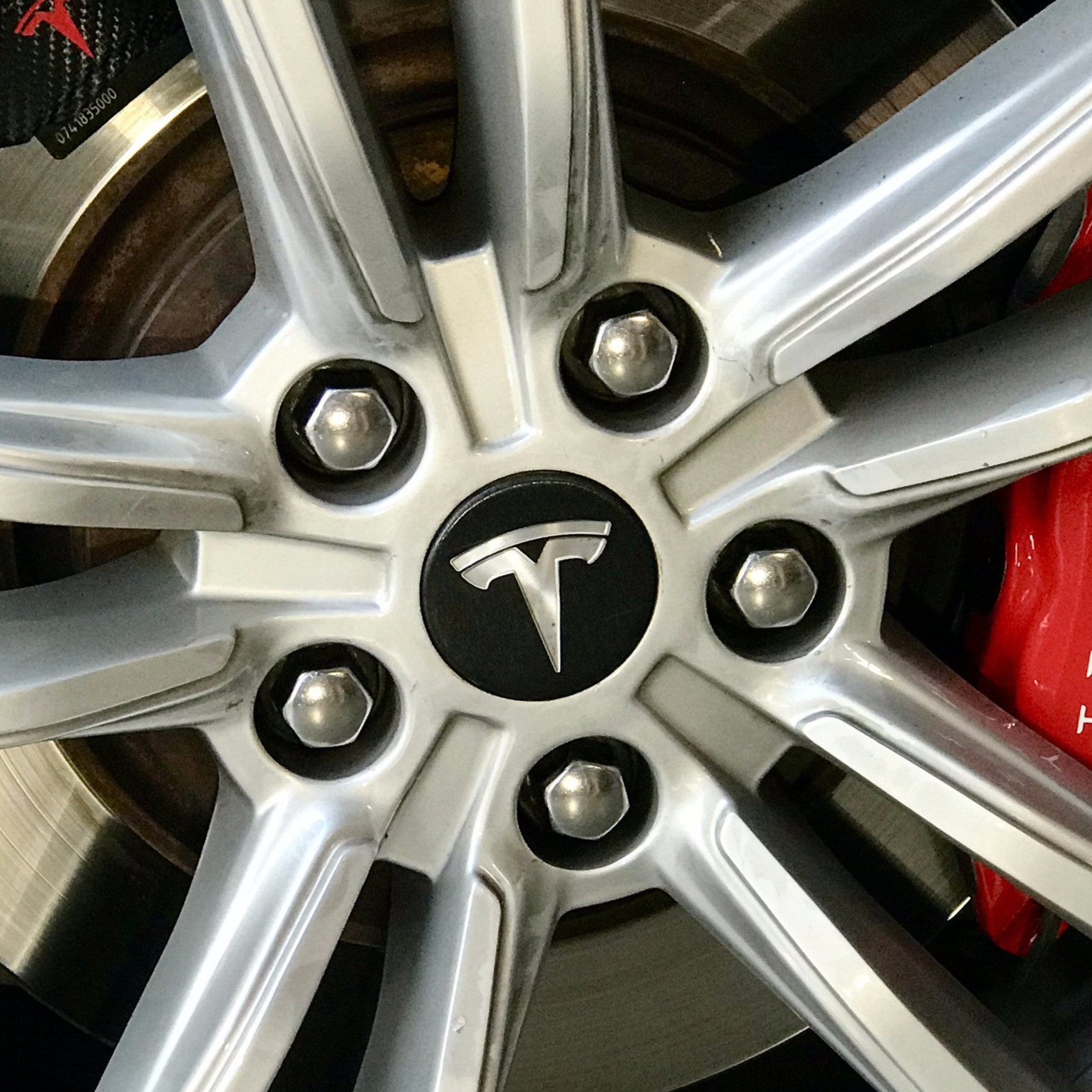 Model S, 3, X &amp; Y Center Wheel Hub Outer T Vinyl Decal Wrap (5 Piece)