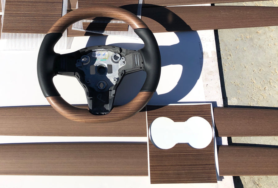 Model 3 & Y - Open Pore Wooden Steering Wheel Top Only