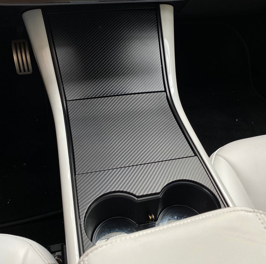 Model 3 & Y Center Console Cap ABS Plastic (Gen. 1) - Hydro Carbon Fiber Coated