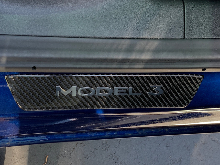 Model 3 Molded Carbon Fiber Rear Door Sill Covers (1 Pair)