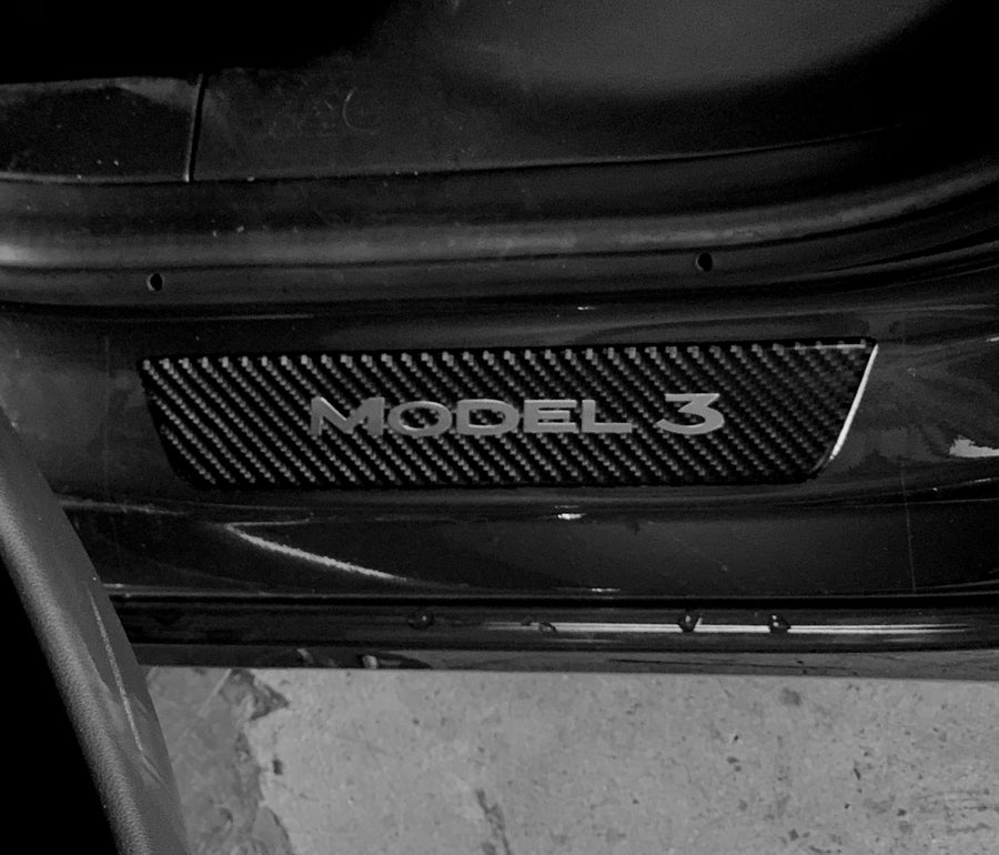 Model 3 Molded Carbon Fiber Rear Door Sill Covers (1 Pair)